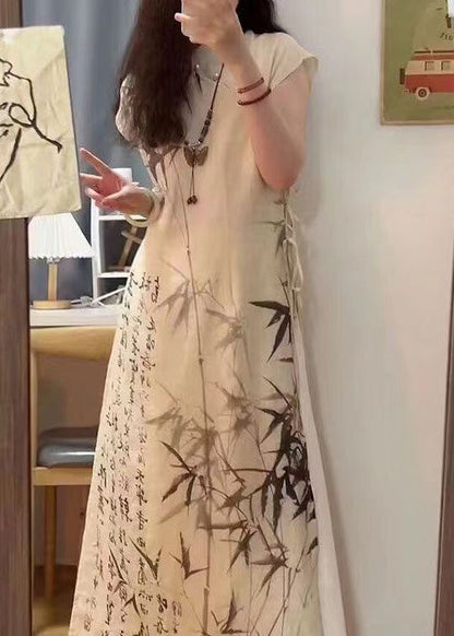 Robe à lacets avec peinture à l'encre de bambou de style chinois pour l'été BV063