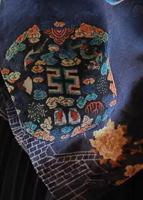 Chemises en soie imprimées à col montant bleu style chinois, printemps YW038
