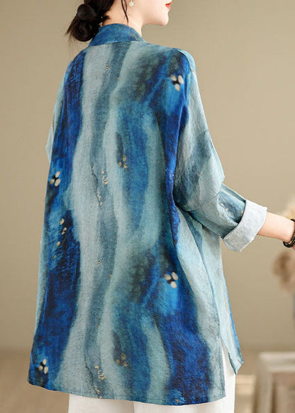 Chinesischen Stil Blau Tie Dye Orientalischen Knopf Baumwolle Shirts Frühling TJ013