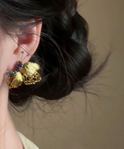 Style Gold Stud Earrings Alloy Chinese Butterfly Beading