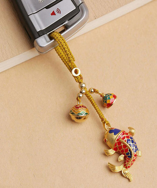 Porte-clés carpe broché en or antique de style chinois TX032