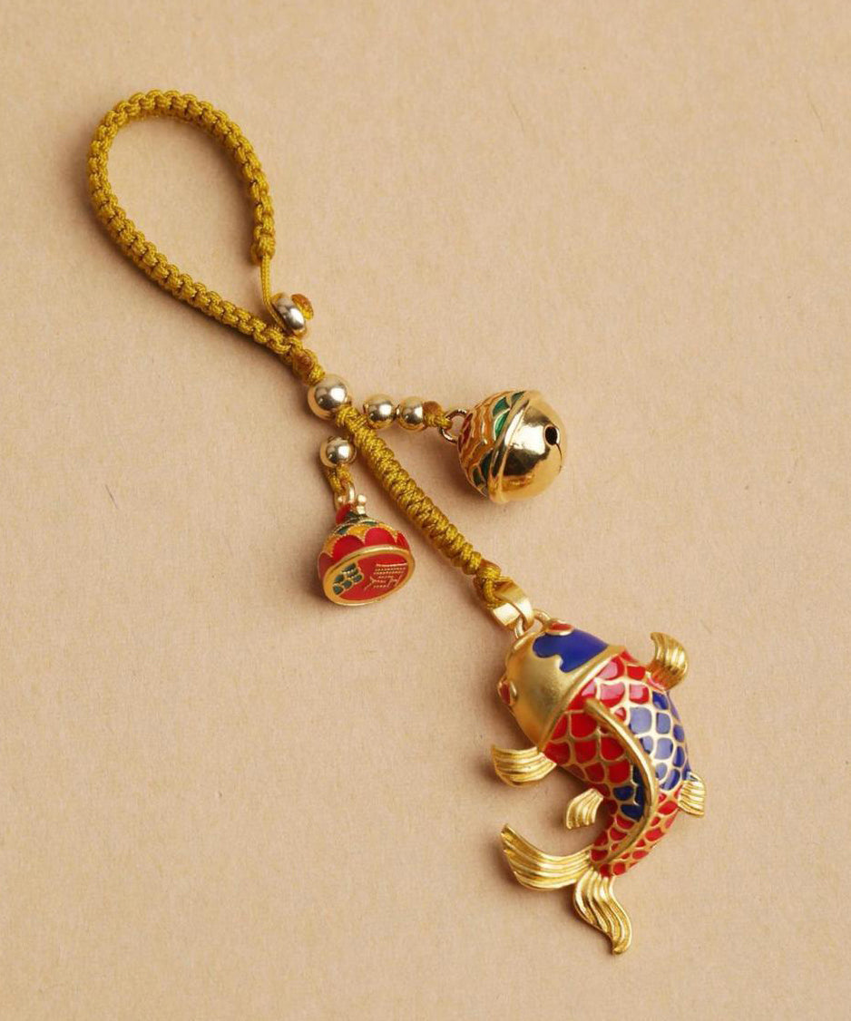 Porte-clés carpe broché en or antique de style chinois TX032