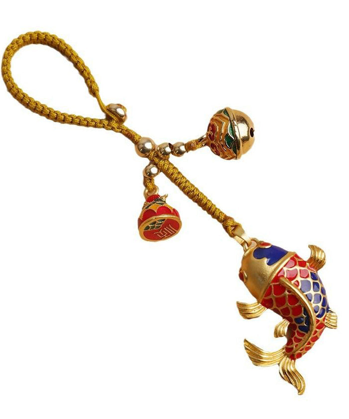 Porte-clés carpe broché en or antique de style chinois TX032