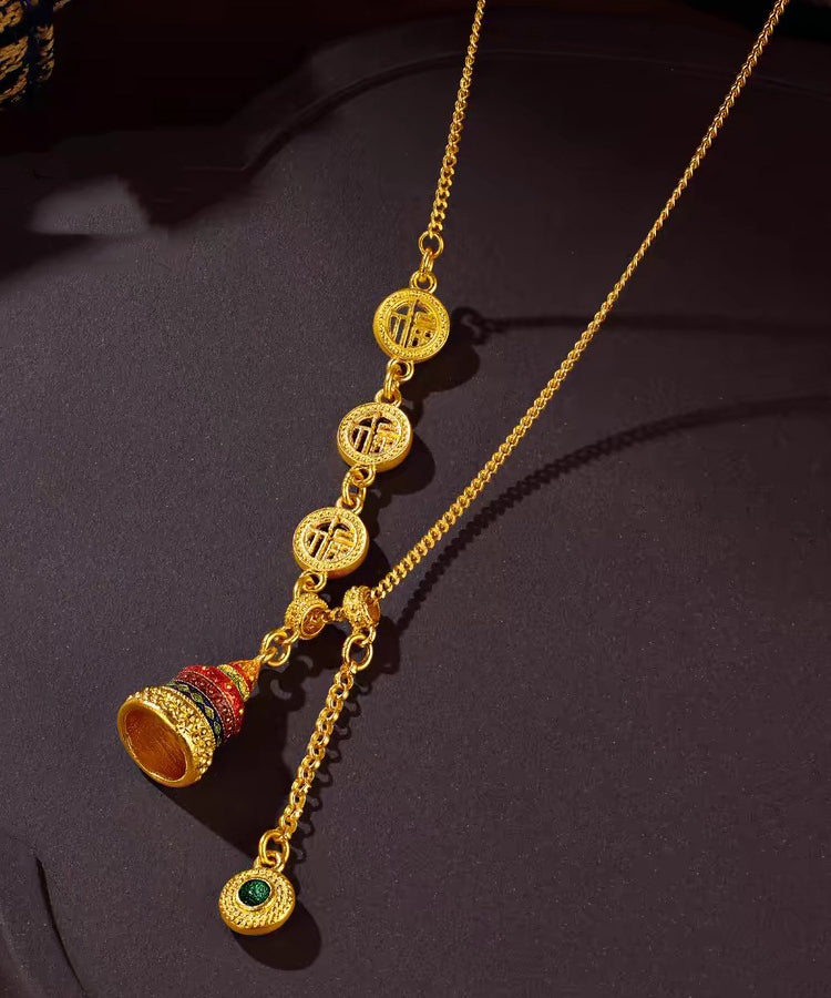 Chinesischen Stil Gold Antike Gold Kristall Emaille Lasso Halskette YI031
