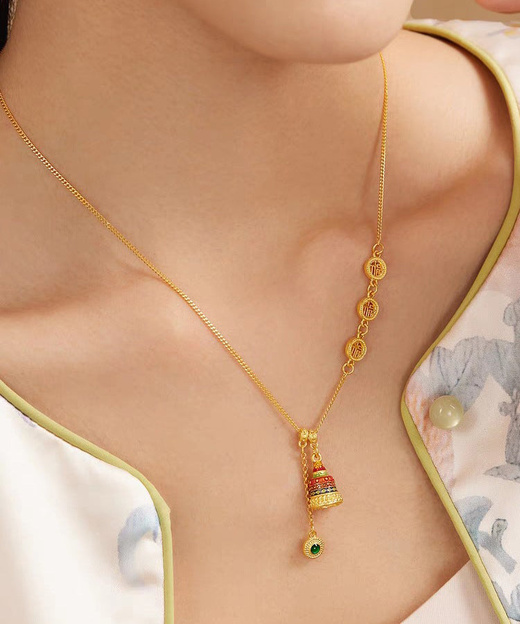 Chinesischen Stil Gold Antike Gold Kristall Emaille Lasso Halskette YI031
