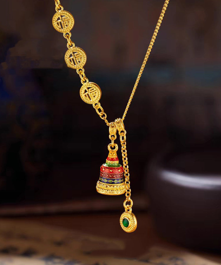 Chinesischen Stil Gold Antike Gold Kristall Emaille Lasso Halskette YI031