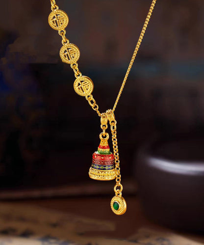 Chinesischen Stil Gold Antike Gold Kristall Emaille Lasso Halskette YI031