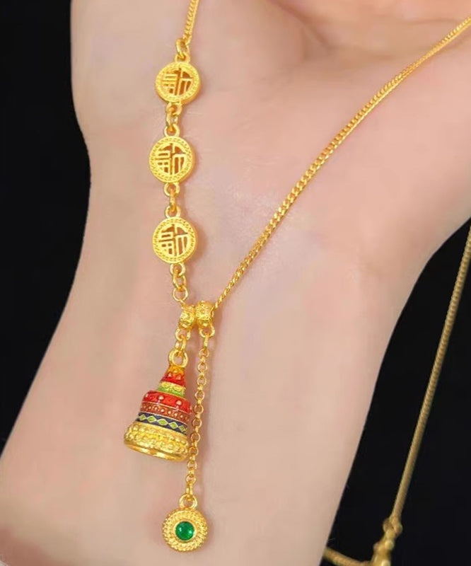 Chinesischen Stil Gold Antike Gold Kristall Emaille Lasso Halskette YI031