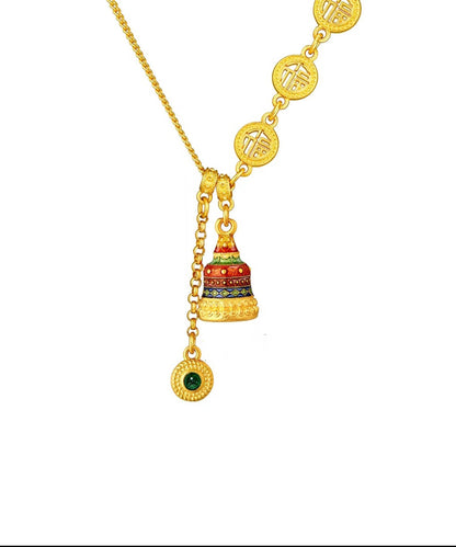 Chinesischen Stil Gold Antike Gold Kristall Emaille Lasso Halskette YI031