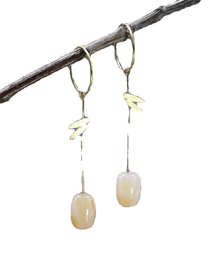 Chinese Style Gold Sterling Silver Overgild Agate Drop Earrings QQ002