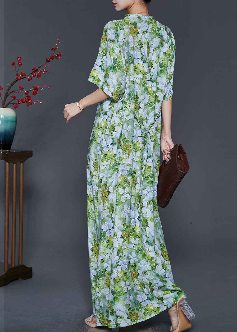 Chinesischer Stil Grüner Druck Baumwolle Cheongsam Kleider Sommer SD1083