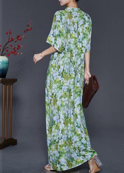 Robe cheongsam en coton imprimé vert de style chinois pour l'été SD1083