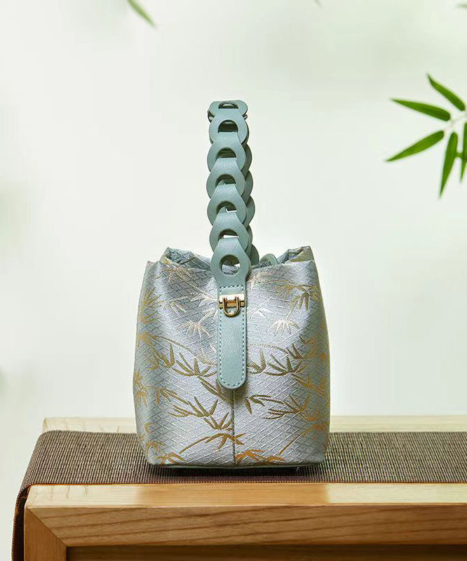 Chinese Style Jacquard Calf Leather Tote Handbag QF020