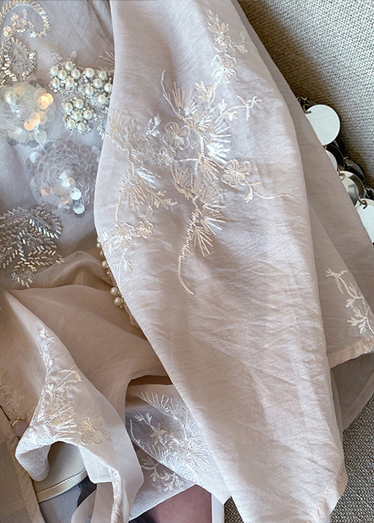 Chemise en coton brodée de paillettes roses de style chinois, perles à ongles, printemps YF017