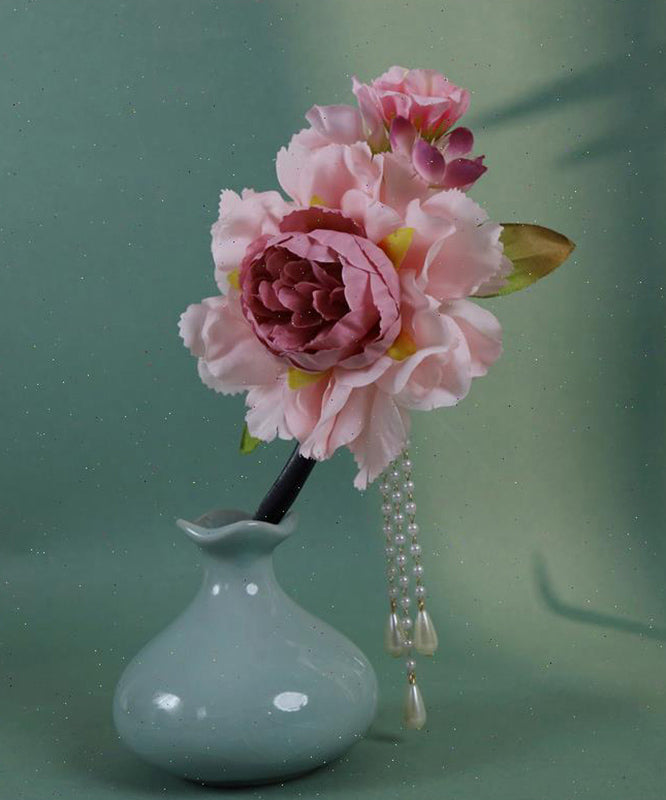 Chinesische rosa Holz Stil Haarnadel Pfingstrose Quaste Perle