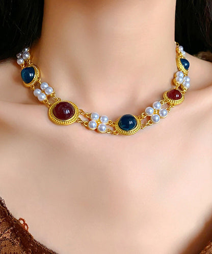 Collier en argent sterling et résine de style chinois, motif arc-en-ciel, perles et alliage, TX034