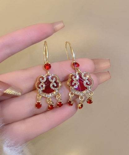 Boucles d'oreilles pendantes à pampilles en alliage d'argent sterling rouge de style chinois avec fermoir de sécurité en zircon WH033