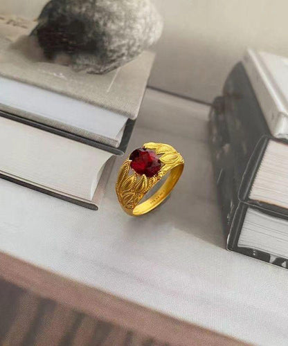 Chinesischen Stil Rot Sterling Silber Overgild Kristall Ringe YI027