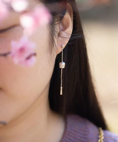 Boucles d'oreilles pendantes asymétriques en argent sterling et soie de style chinois QU036