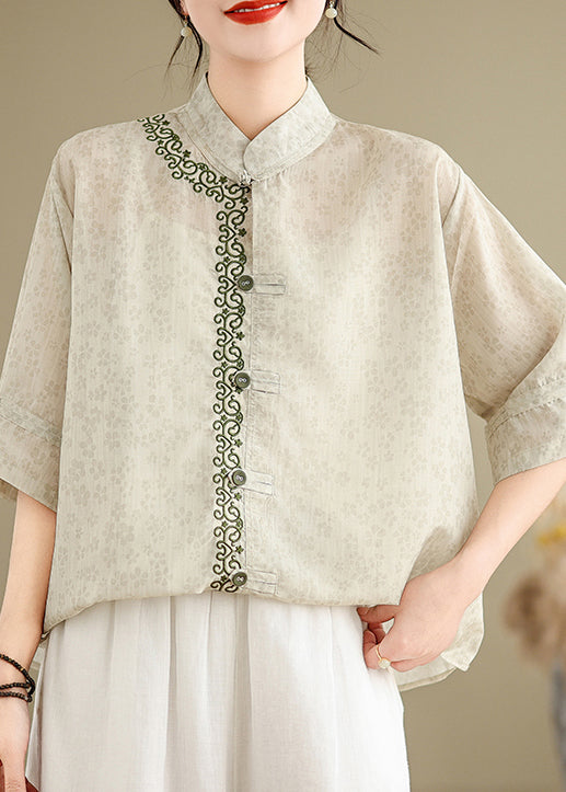 Jacquard Top Stand Embroidered Summer Collar Cotton Style Chinese