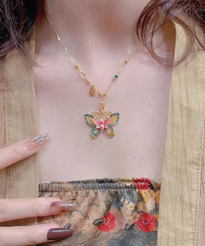 Chinese Style Silver Overgild Enameling Butterfly Sterling