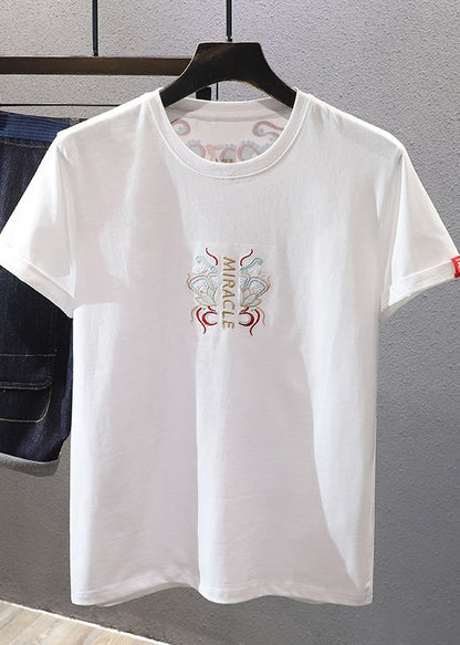 Chinese Shirts Embroideried T Style White Summer Mens