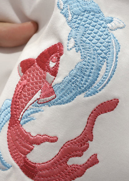 Chinese Shirts Embroideried T Style White Summer Mens