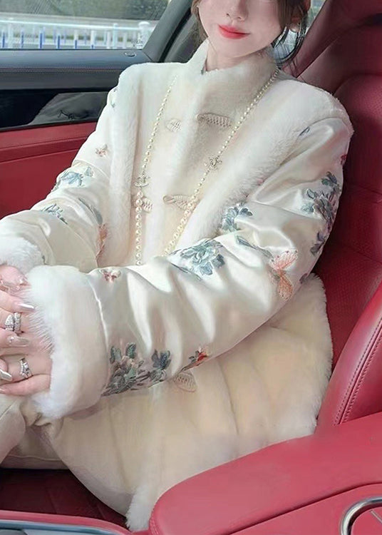 Parkas patchwork à boutons blancs et duveteux de style chinois pour l'hiver RC001