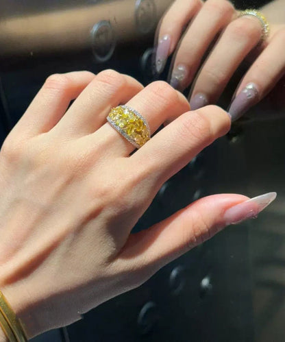 Yellow Style Silver Overgild Chinese Rings Sterling Zircon