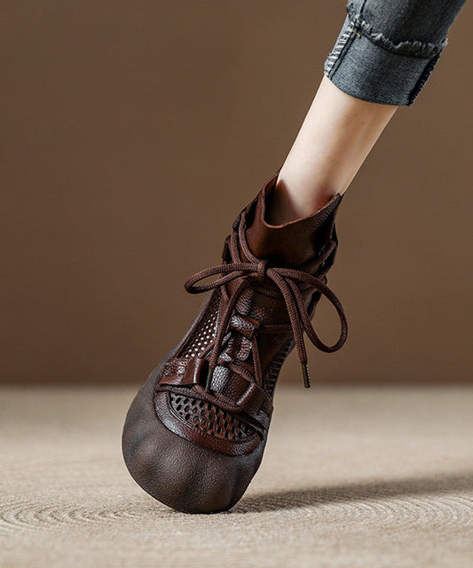 Breathable Platform Up Boots Out Chocolate Lace Splicing Hollow