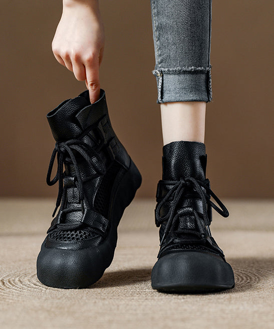 Breathable Platform Up Boots Out Chocolate Lace Splicing Hollow