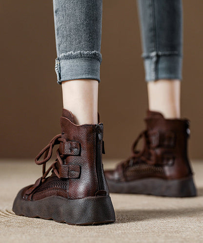 Breathable Platform Up Boots Out Chocolate Lace Splicing Hollow