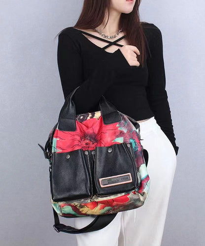 Classic Large Capacity Canvas Patchwork Calf Leather Tote Handbag Ada Fashion