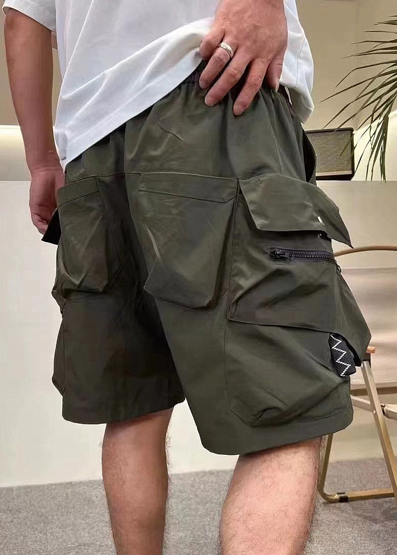 Shorts Kordelzug Army Baumwolle Taschen Edel Reißverschluss Grün Herren