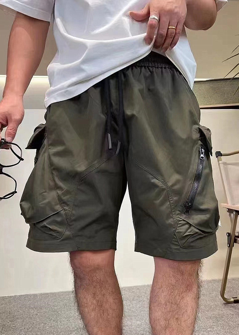 Shorts Kordelzug Army Baumwolle Taschen Edel Reißverschluss Grün Herren