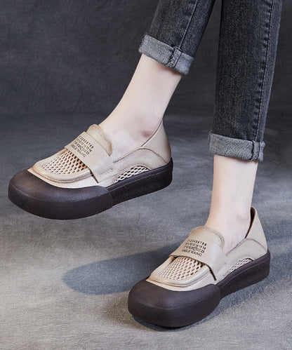 Mocassins à plateforme en cuir de vachette beige élégant avec boucle et maille respirante JJ016