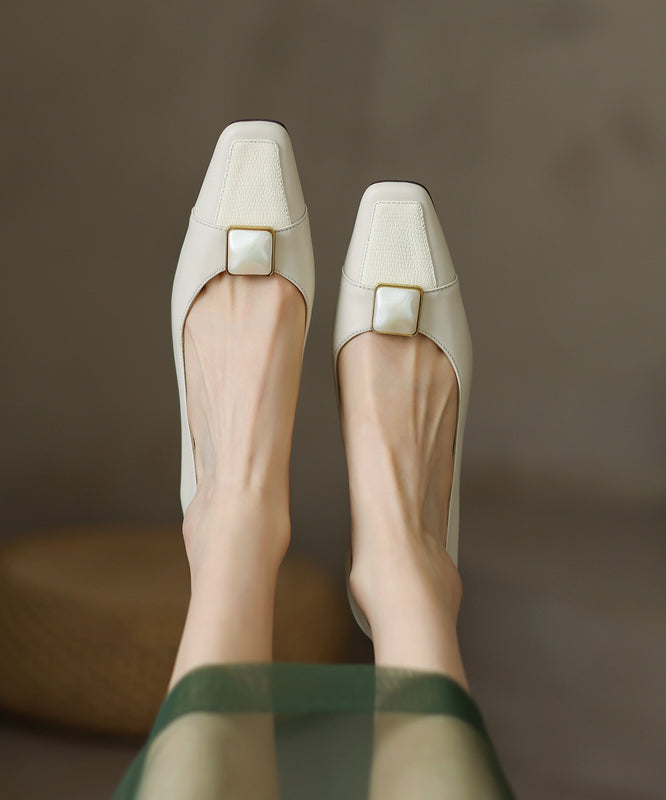 Edle Zehen Heels Hohe Leder Beige Spleißen Rindsleder Quadratischen