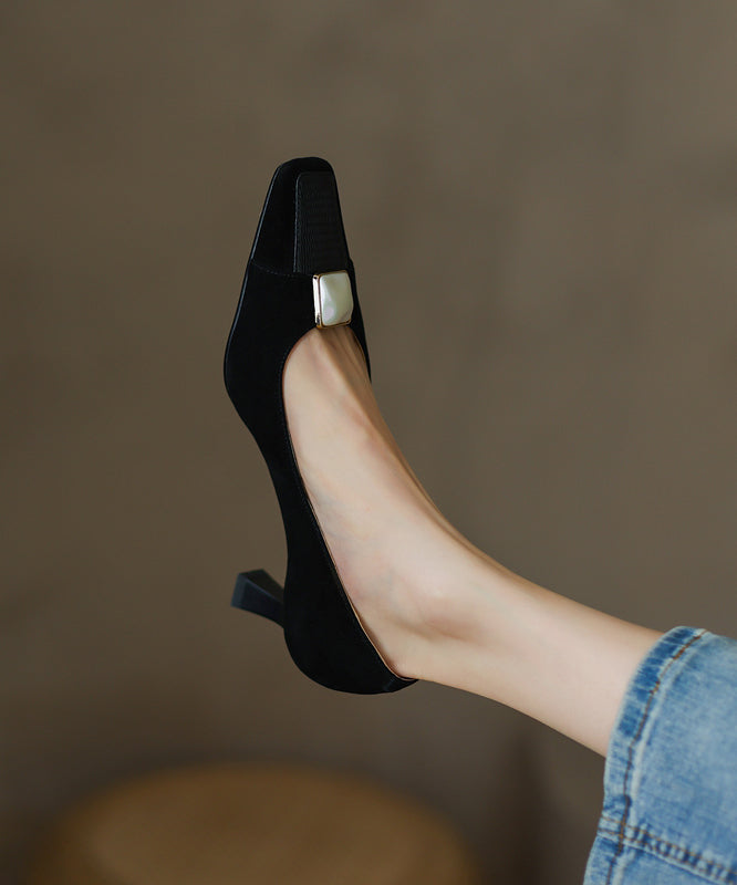 Edle Zehen Heels Hohe Leder Beige Spleißen Rindsleder Quadratischen