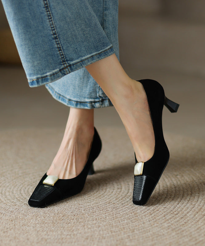 Edle Zehen Heels Hohe Leder Beige Spleißen Rindsleder Quadratischen