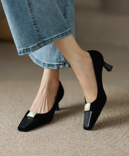 Edle Zehen Heels Hohe Leder Beige Spleißen Rindsleder Quadratischen