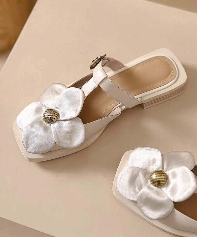 Classy Beige Floral Splicing Hollow Out Slide Sandals AA043