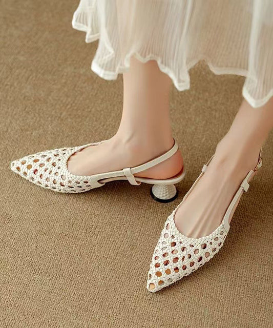 Splicing Sandals Classy Hollow Out Pointed Beige Kitten