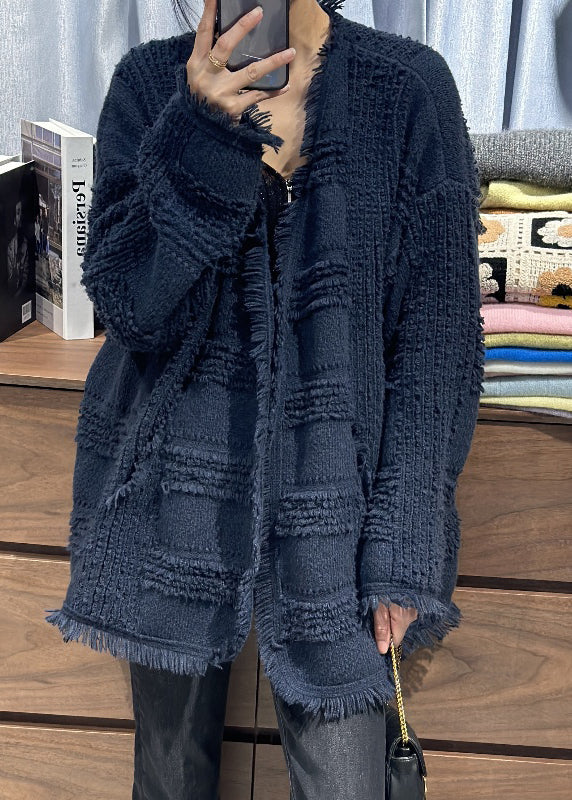 Edle beige V-Ausschnitt Quaste Woll-Strickjacken Herbst RL006