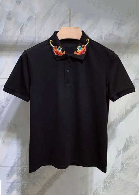 Herren Baumwolle Polo Sommer Tier Button Shirts Classy Schwarz