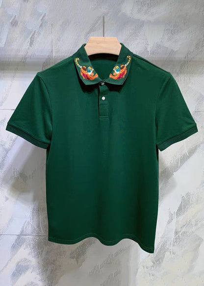 Herren Baumwolle Polo Sommer Tier Button Shirts Classy Schwarz