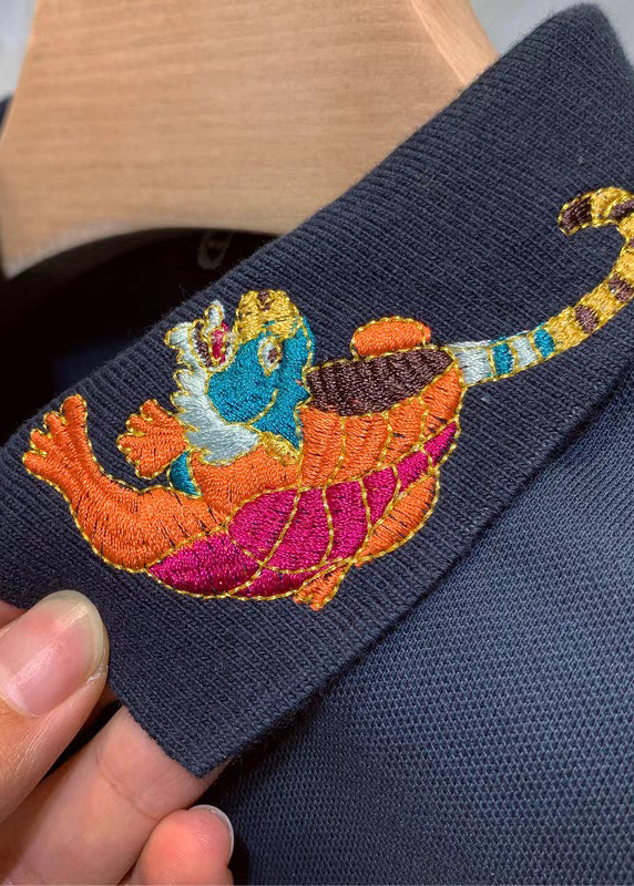 Herren Baumwolle Polo Sommer Tier Button Shirts Classy Schwarz