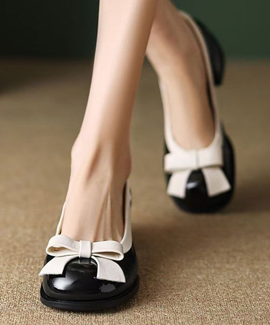 Splicing Classy Bow Shoes Chunky Faux Black Leather