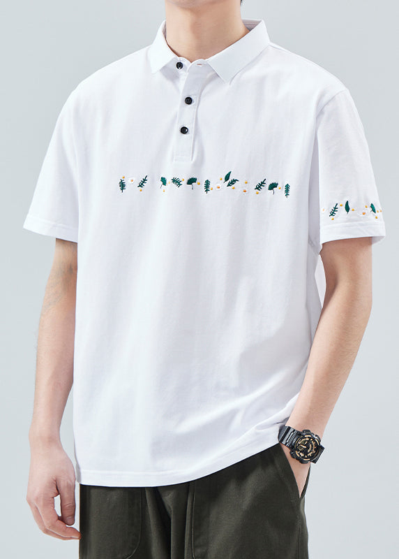 Shirt Button Polo Cotton Classy Summer Print Men Black Solid