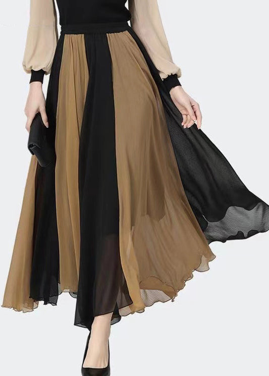 Classy Black Coffee Patchwork High Waist Chiffon Skirts Summer QQ1033