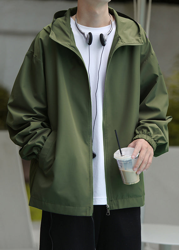 Männer Mantel Schwarz Taschen Frühling Baumwolle Reißverschluss